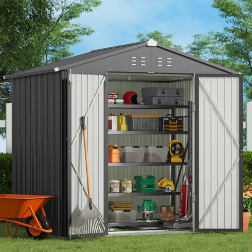 Gizoon 6' x 4' Outdoor Storage Shed with Double Lockable Doors, Anti-Corrosion Metal Garden Shed, Waterproof Shed Outdoor Storage Clearance for Backyard Patio Lawn-Dark Gray