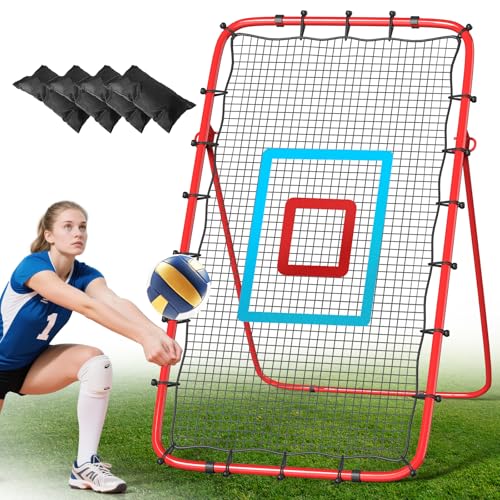 5-Angle Adjustable Volleyball Rebounder Net 7x4 Ft, Portable Rebounder Net for Practicing Baseball, Lacrosse, Football, Bounce Back Training Equipment with Durable Frame, 2 Target Stripes & Travel Bag