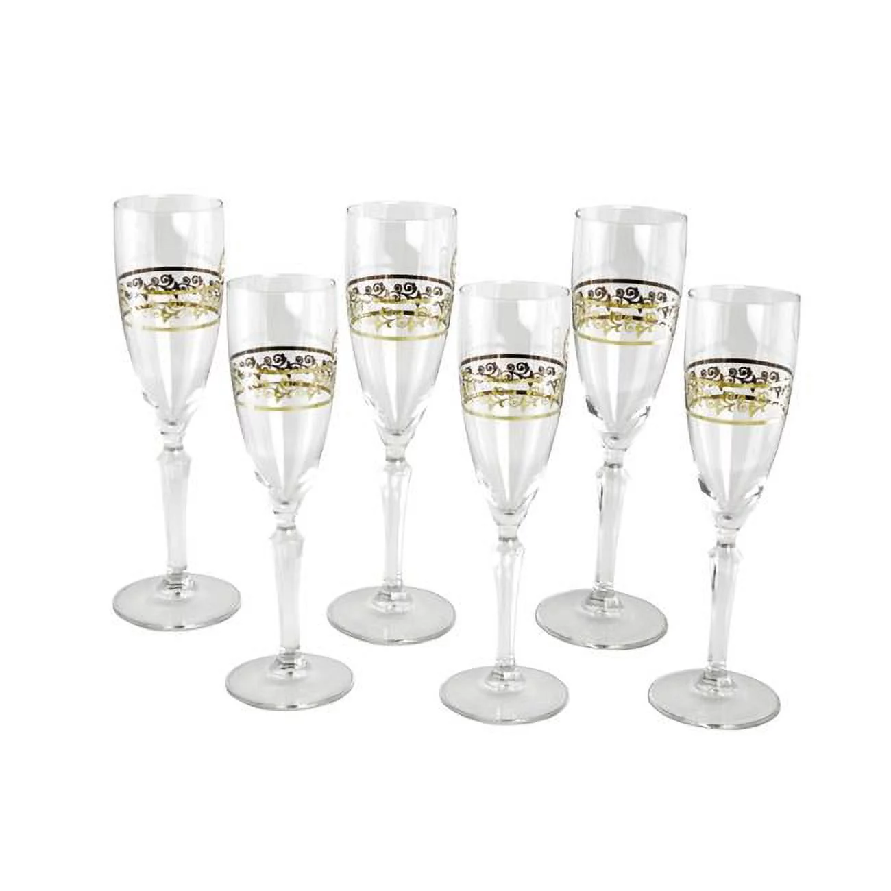 9 in. Flute Glass with Floral Design Set, 6 Piece