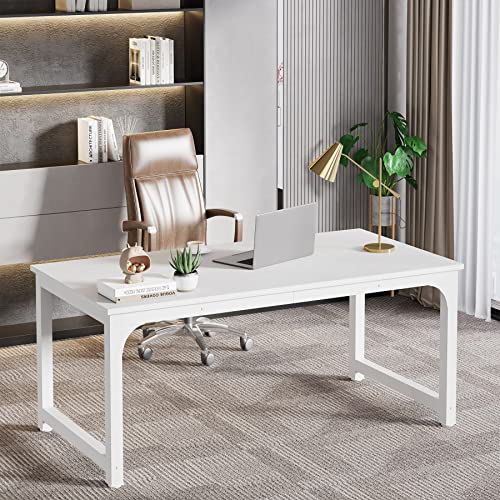 LITTLE TREE 63 Inch Large Executive Computer Office Desk, White
