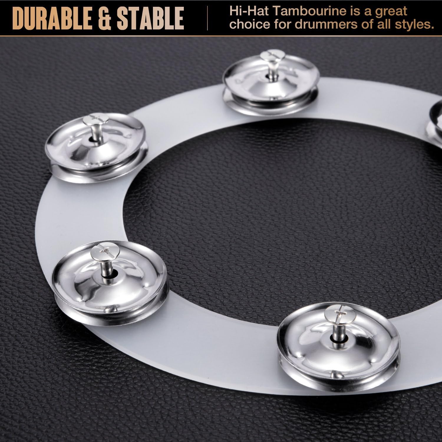 Facmogu Cymbal Hi-hat Tambourine, Silicone Single Rows 6 Pair Cymbal Ching Ring Tambourine with Stainless Steel Jingles, Steel Jazz Drum Set Cymbal Accessory for Drum Player Percussion Drum, Crashes