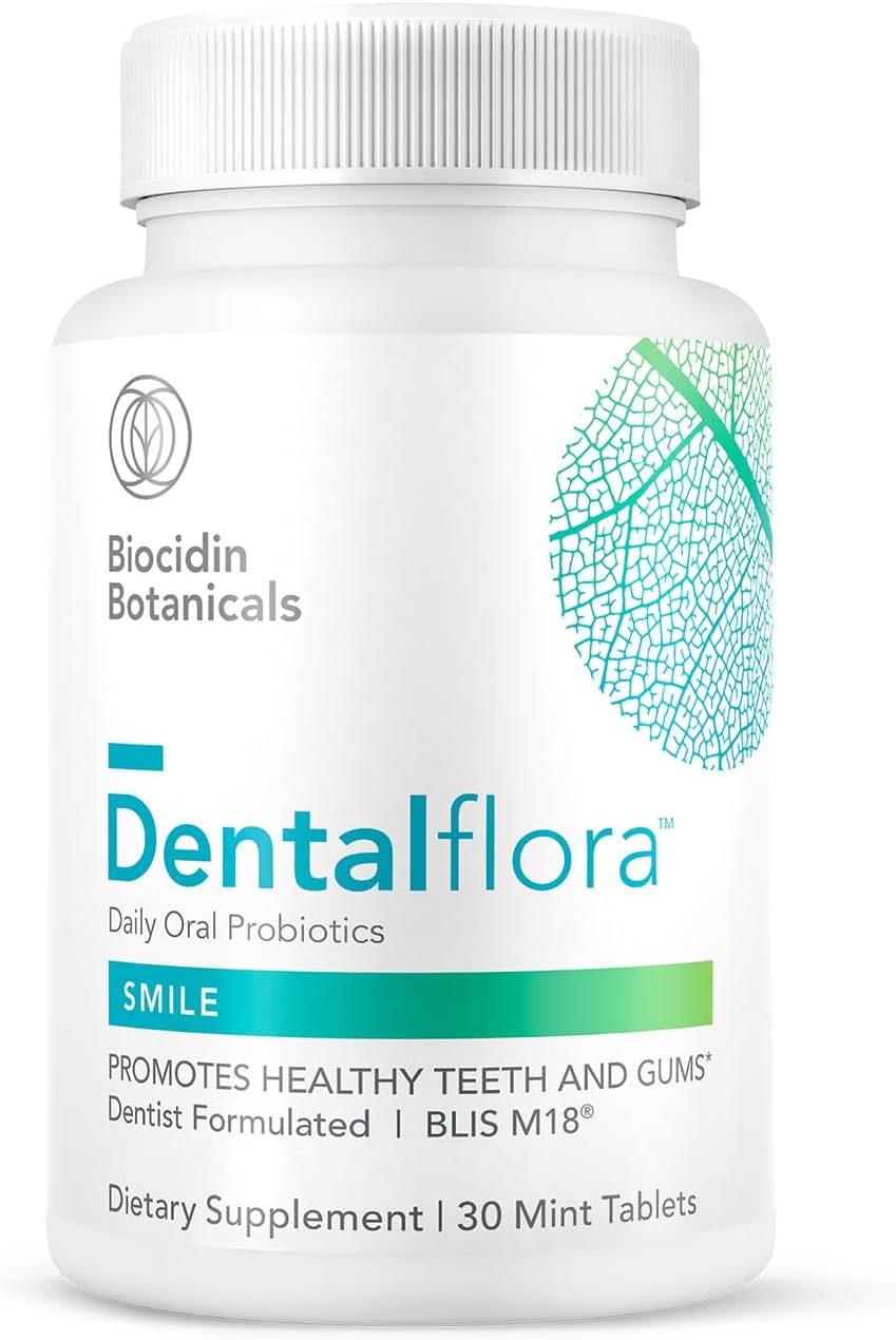 Dentalflora Oral Probiotic by Biocidin - Supports Oral Microbiome & Teeth Care - Helps Reduce Formation of Dental Plaque - Breath Freshener Probiotics for Women, Men & Kids (30 Mint Fresh Tablets)