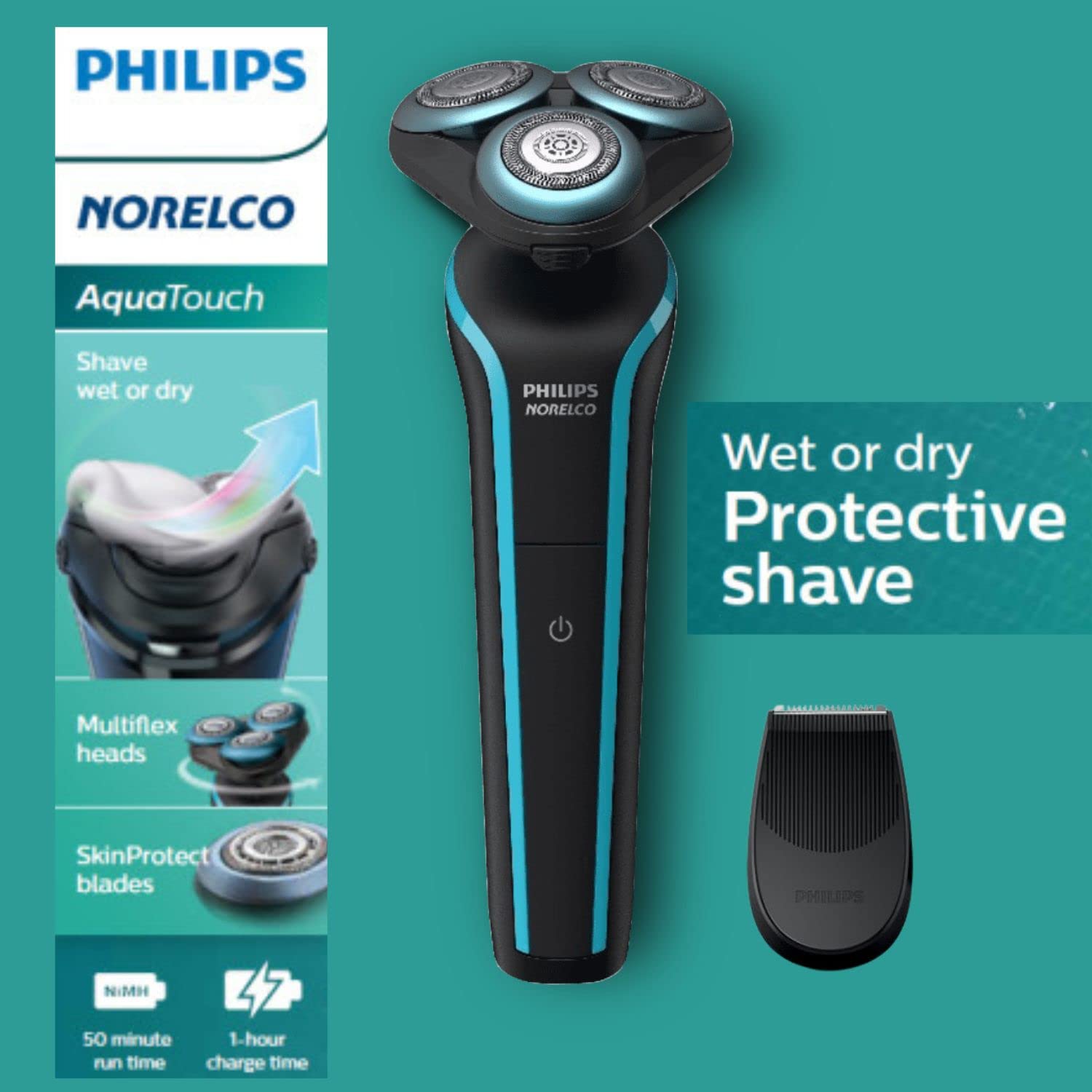 Philips Norelco Shaver for Men Series 7100, Rechargeable Wet & Dry Cordless Electric shavers for Men with Click-On Precision Beard Trimmer, Aquatouch Shaving Machine for Men face