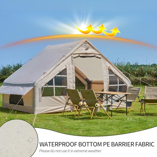 Inflatable Tent with Pump,4-6 Person Instant Glamping Camping Tents House, Easy Setup Blow Up Family Tents for 4 Seasons Waterproof Inflatable Tent for Camping with Mesh Windows.