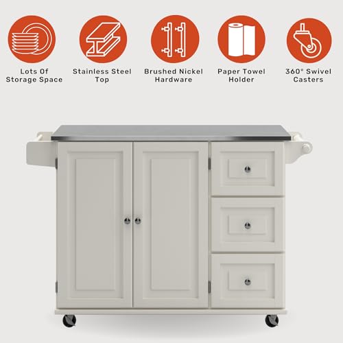 homestyles Mobile Kitchen Island Cart with Stainless Steel Top, Sage Green