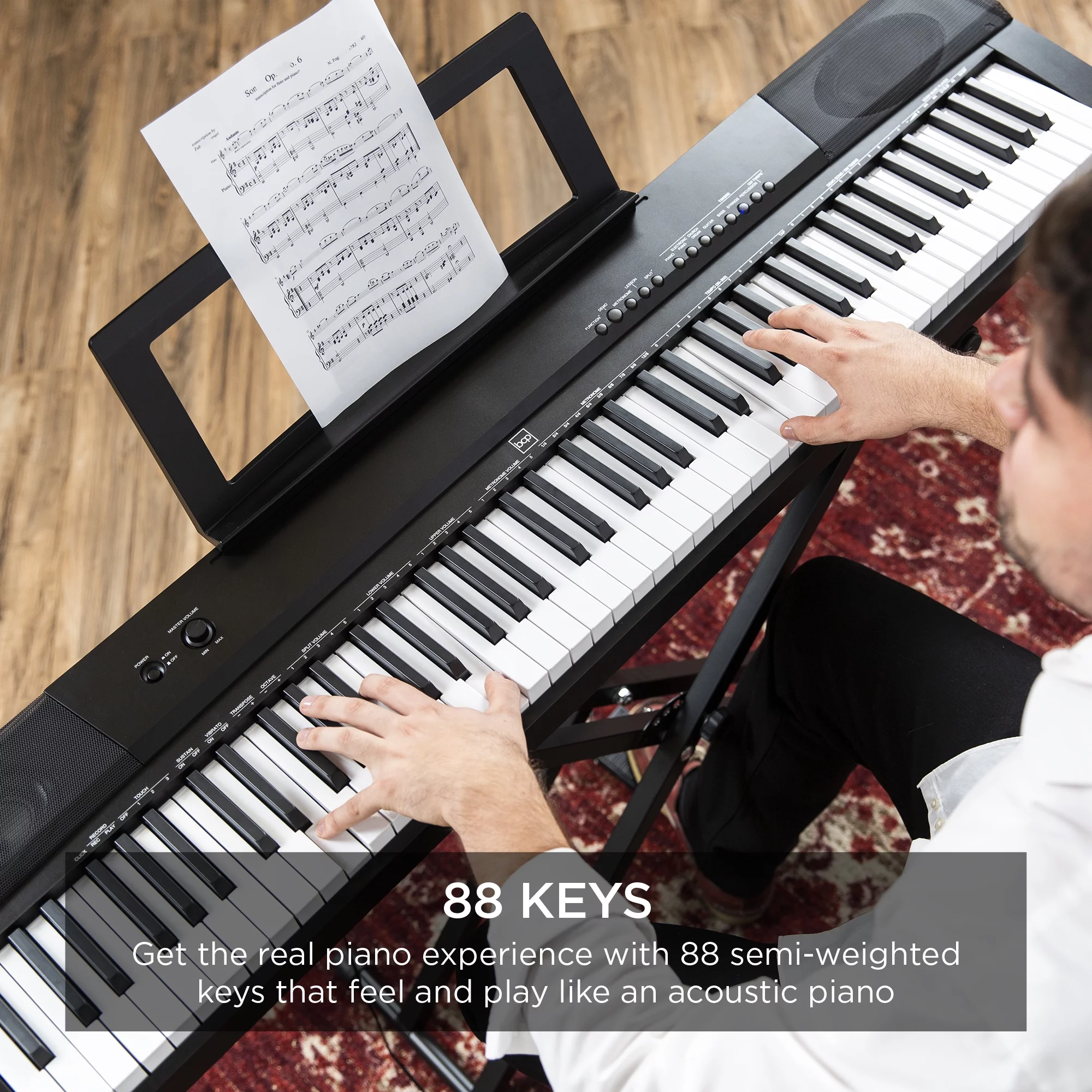 Best Choice Products 88-Key Full Size Digital Piano for All Player Levels w/ Semi-Weighted Keys, Stand, Pedal - Black
