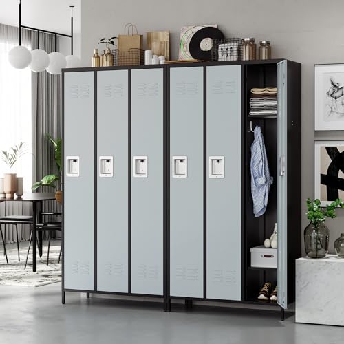 STANI Metal Locker, Metal Lockers for Employees with Lock, Storage Locker with Lock, Storage Locker Cabinet for Home, Tall Steel Storage Locker for Gym, School, Office, Style-A-1 Door, Black&grey