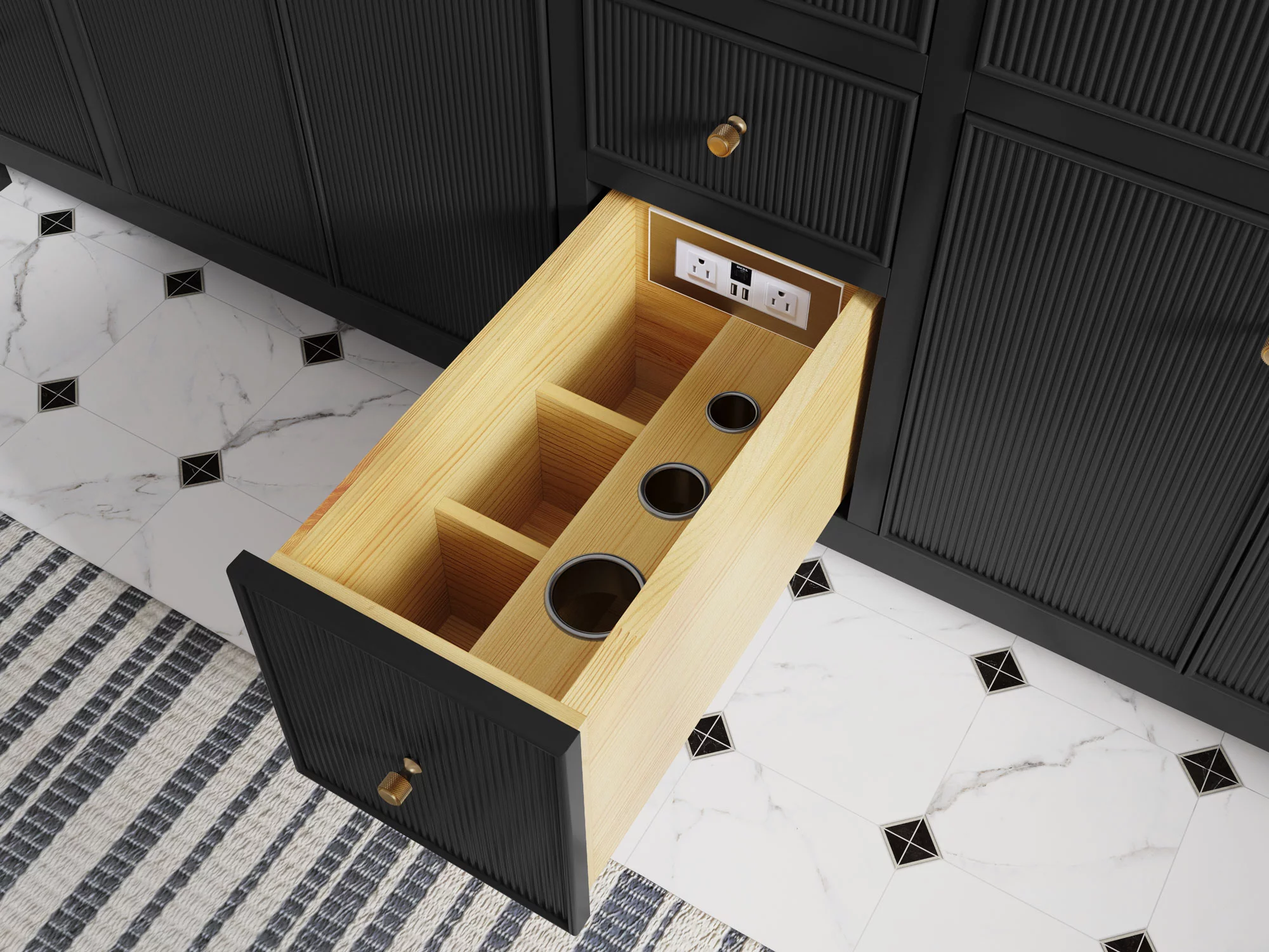 Sonoma 48 in W x 22 in D Free Standing Reeded Single Sink Bathroom Vanity in Black with Quartz or Marble Countertop