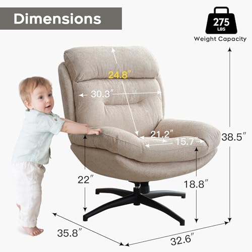 Swivel Accent Chair with Ottoman Set for Living Room, Chenille Comfy Reading Chair with High Back, TV Lounge Chair with 360 Degree Swiveling, Tilting for Bedroom, Modern Armchair with Footrest, Beige