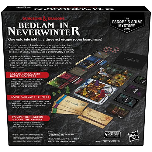 Hasbro Gaming Dungeons & Dragons: Bedlam in Neverwinter Board Game, Escape Room, Cooperative Strategy Games for Ages 12+, 2-6 Players, 3 Acts Approx. 90 Mins Each (Amazon Exclusive)