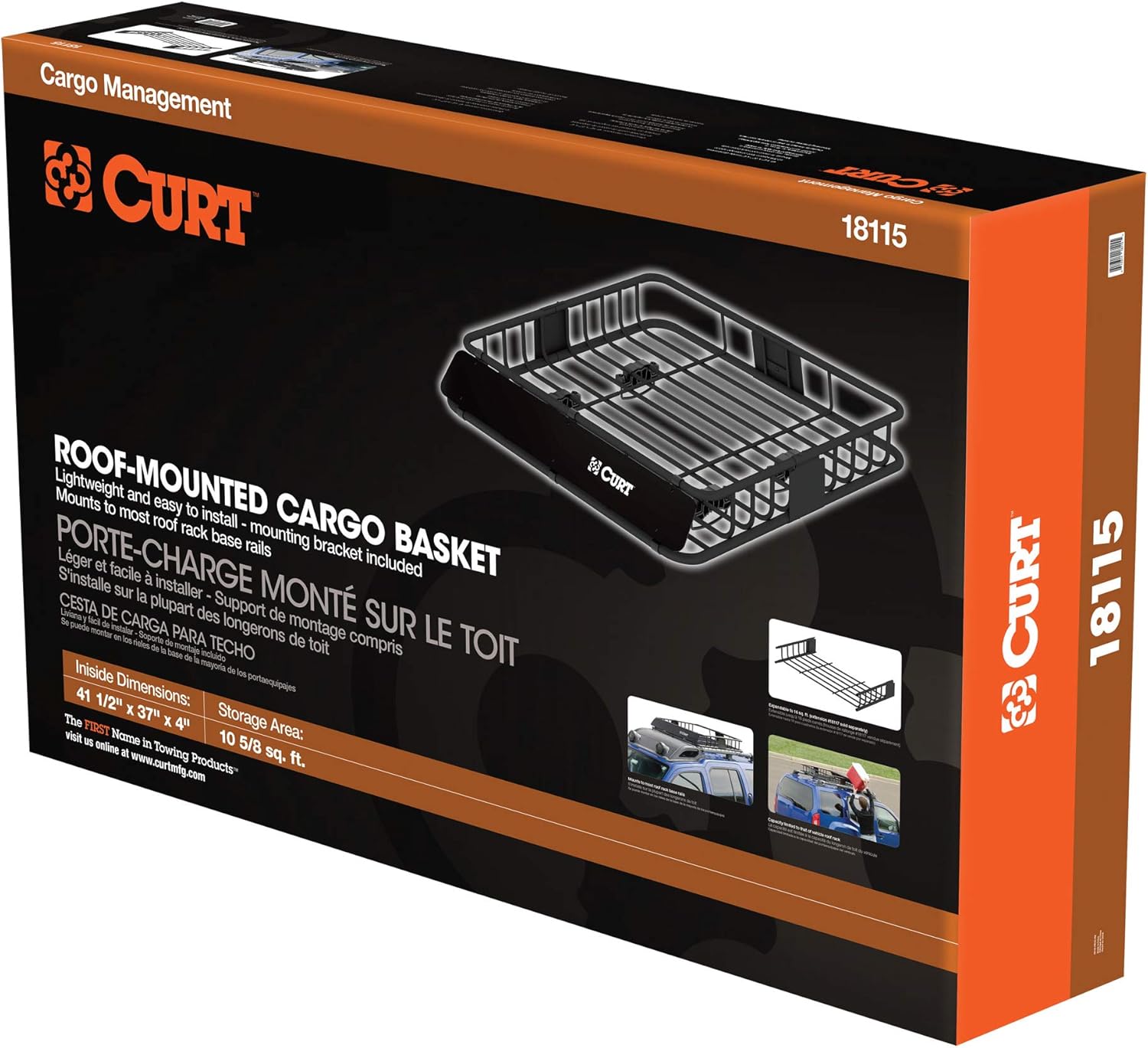 CURT 18115 Universal 42 x 37-Inch Black Steel Roof Rack Rooftop Cargo Carrier