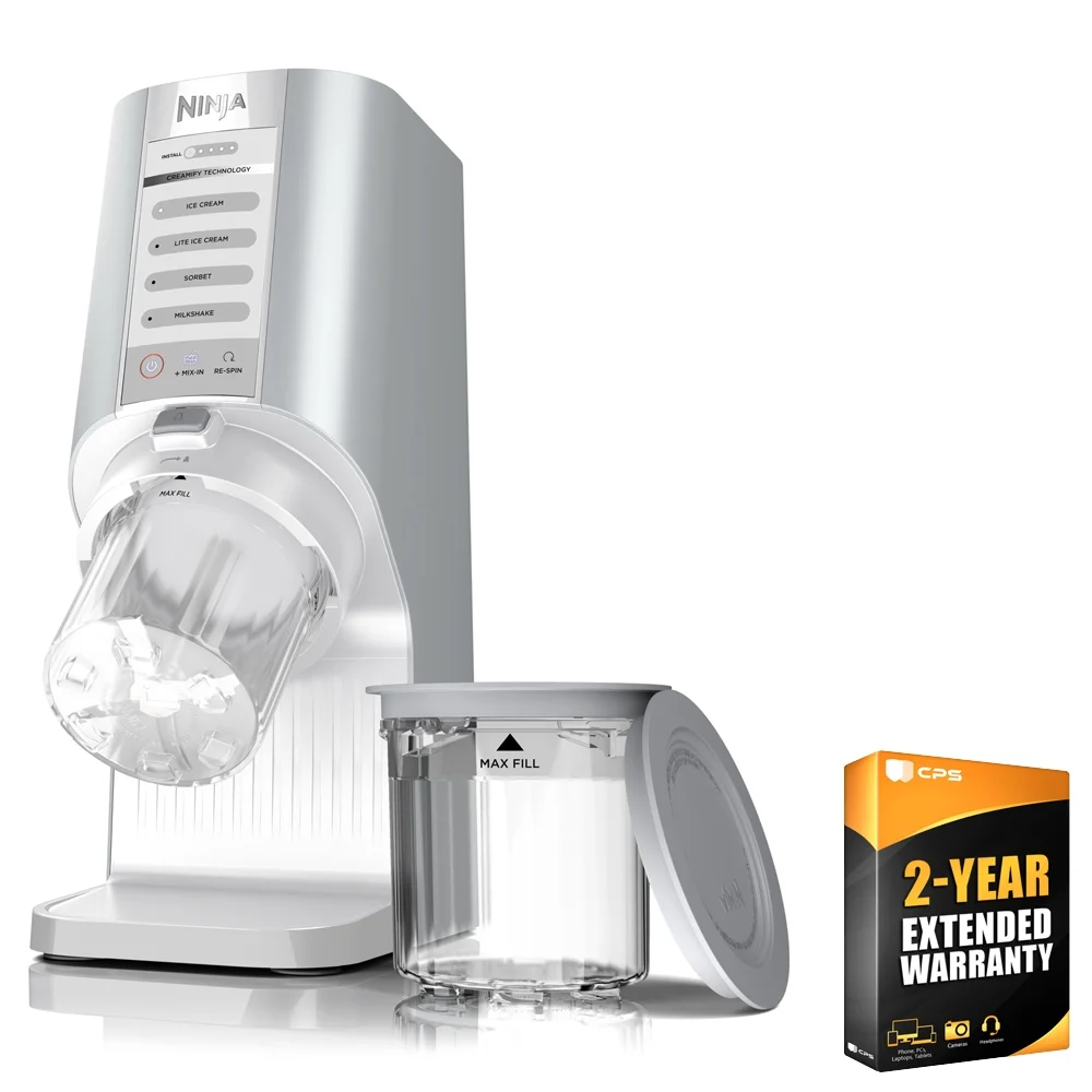 Restored Ninja CREAMi Breeze Ice Cream Maker and Frozen Treat Maker 5 in 1 Bundle with 2 Year Enhanced Protection Pack (Refurbished)