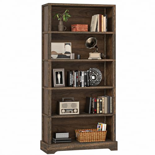 TVU 5-Shelf Wood Bookcase, 65 Inch Tall Bookshelf with Storage, Floor Standing Display Book Shelf, for Living Room Bedroom Study Office, Rustic Brown