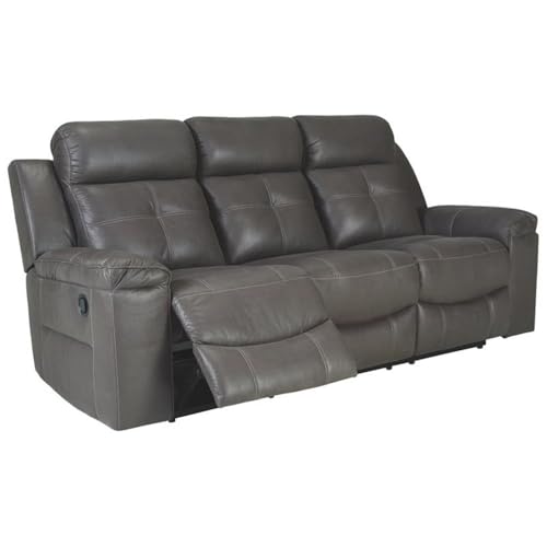 Signature Design by Ashley Jesolo Modern Faux Leather Manual Pull Tab Double Reclining Sofa, Dark Brown