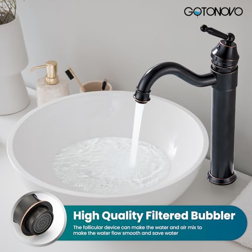 gotonovo Bathroom Vessel Sink Faucet Single Handle Brass Long Reach Bathroom Faucet 1 Hole Deck Mounted Mixer Tap with Pop Up Drain Brushed Nickel