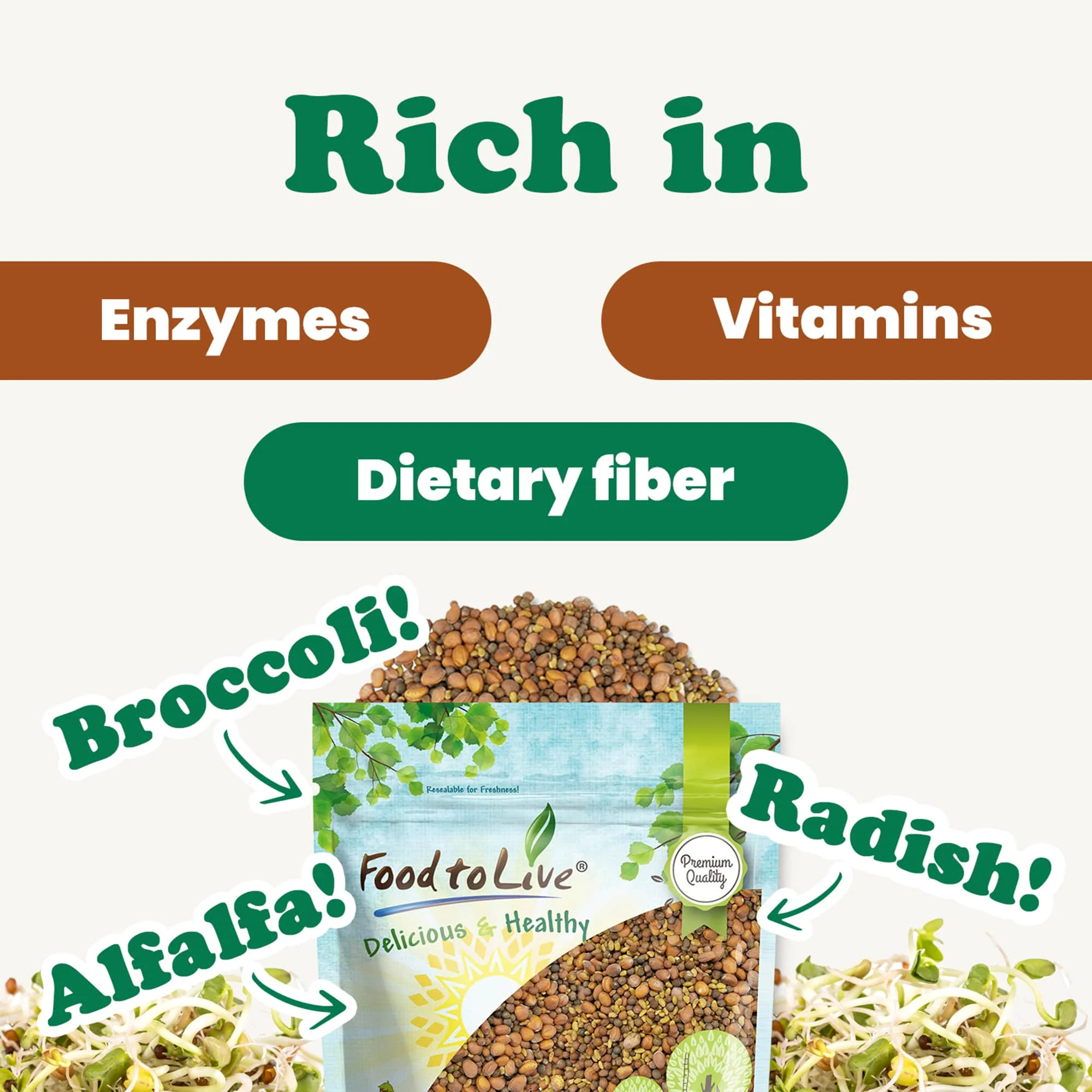 Spicy Mix of Sprouting Seeds, 1 Pound — Sproutable, Kosher, Raw, Vegan — by Food to Live