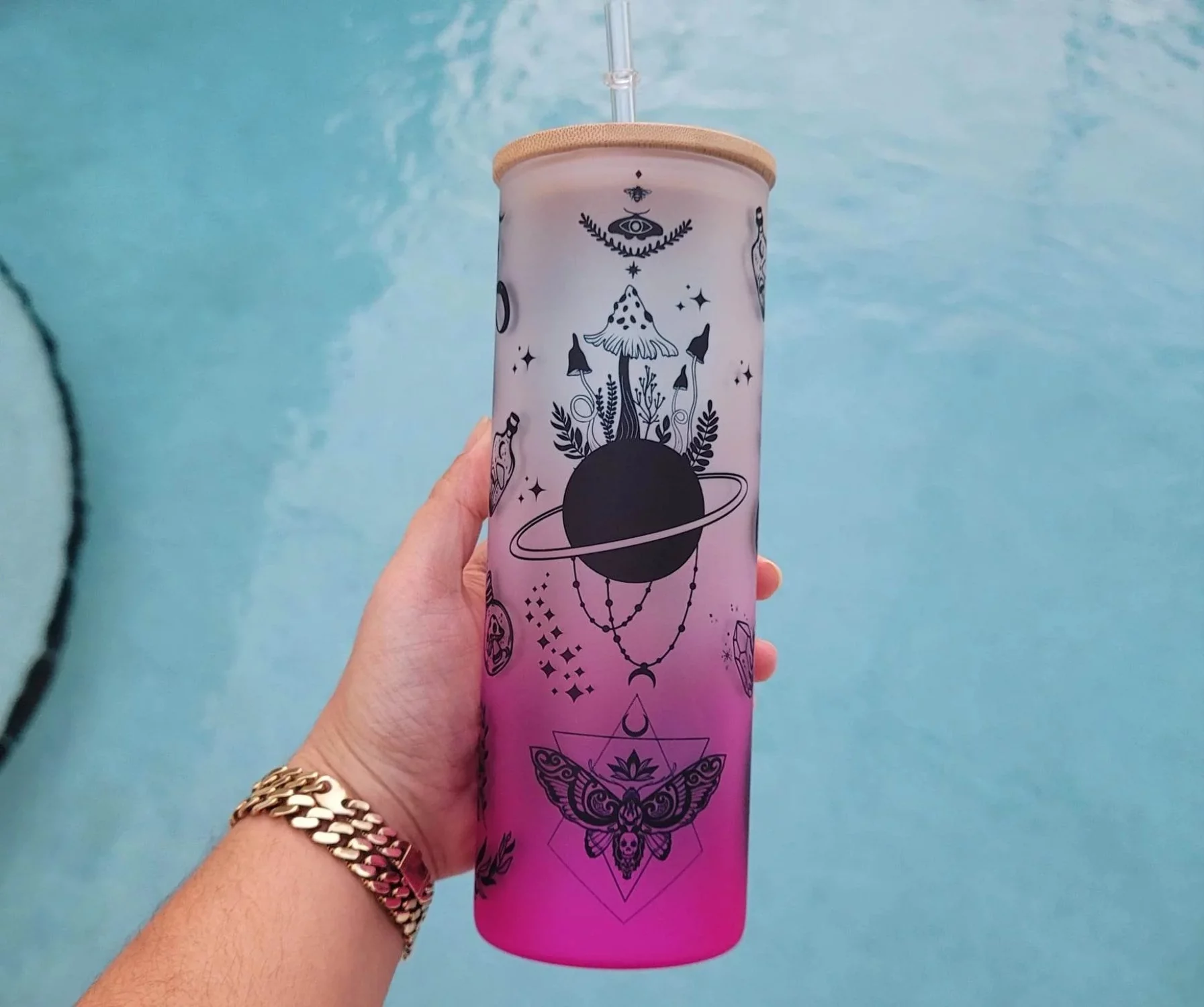 Mushroom Beer Can Glass | Boho Moth Coffee Glass | Aesthetic Coffee Glass | 24 oz