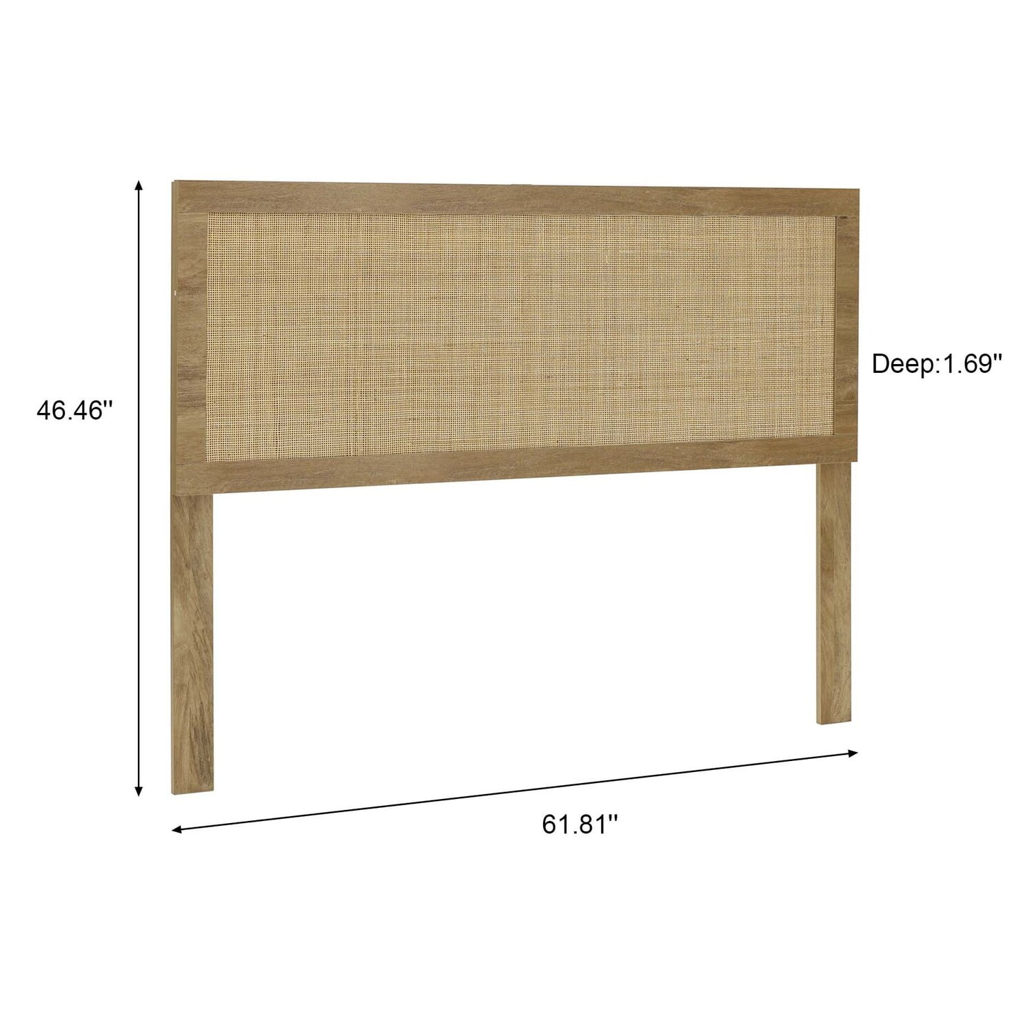 LuxenHome Oak Finish Manufactured Wood with Rattan Panel Headboard (Queen)