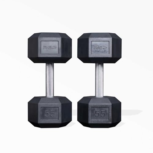 Rep Fitness 55lb-75 lb Dumbbell Set- Rubber Hex, Low Odor, Fully Knurled- Made for Heavy Lifting