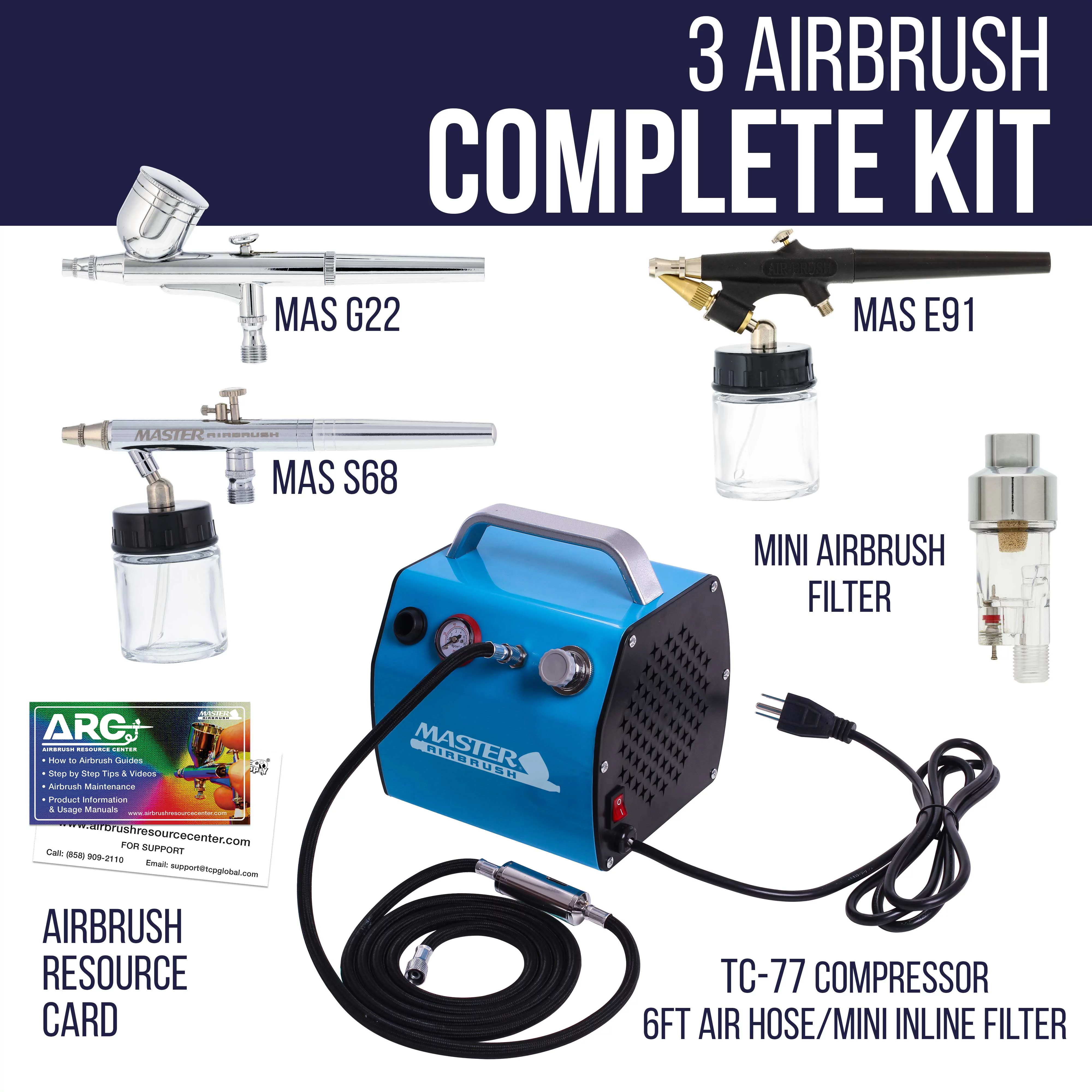 Master Airbrush Brand Multi-purpose Professional Airbrushing System with 3 Airbrushes, G22 Gravity Feed, G25 Gravity Fee