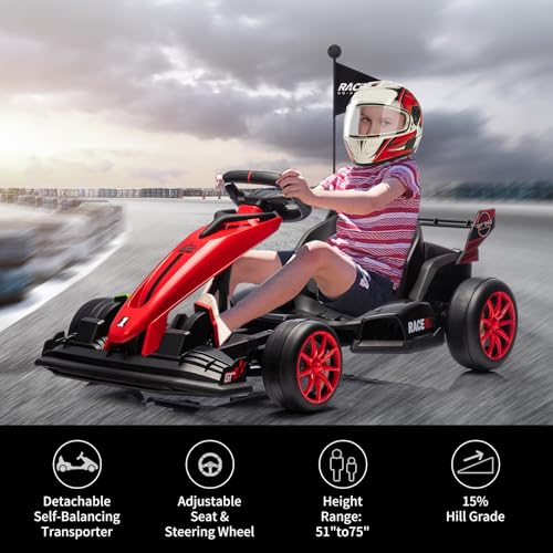 24V Electric Drift Kart for Kids, Ride Car with Adjustable Seat & 8.5MPH Speed, EVA Silent Wheels, Parent-Safety Certified Ride-On Toy