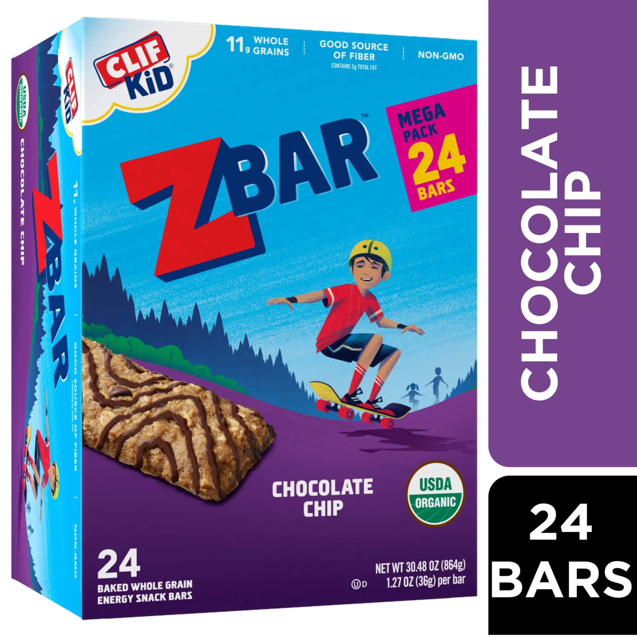 CLIF Kid Zbar - Chocolate Chip - Soft Baked Whole Grain Snack Bars - USDA Organic - Non-GMO - Plant-Based - 1.27 oz. (24 Pack)