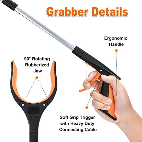 Grabber Reacher Tool,32 Inch Extra Long Foldable Pick Up Stick with Strong Grip Magnetic,360°Rotating Anti-Slip Jaw,Trash Claw Grabber Tool,Trash Picker Tool for Outdoor & Indoor (Purple)