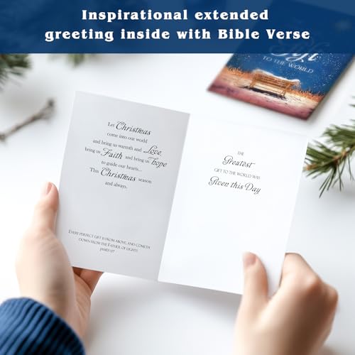 Religious Christmas Cards- Boxed Christmas Cards with Envelopes & Stickers- Bulk New Years Inspirational Cards- Pack of 18 （Greatest Gift）