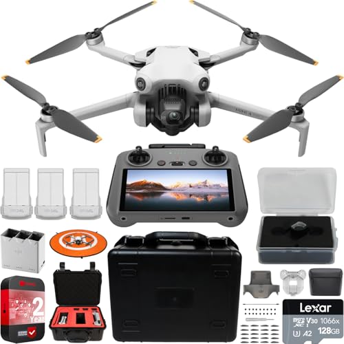 DJI Mini 4 Pro Folding Drone with RC 2 Remote (With Screen) Fly More Combo, 4K HDR Video Camera for Adults, Under 249g, Omnidirectional Sensing, 3 Batteries Bundle with Deco Gear Accessories