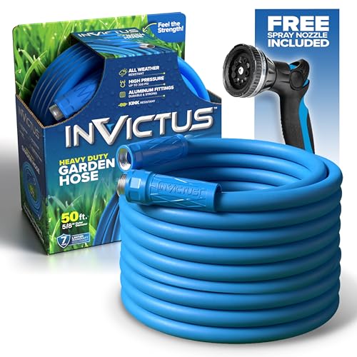 INVICTUS Garden Hose 50Ft x 5/8 in. Sprayer Nozzle Included, 2-Layer Heavy Duty Drinking RV Water Hose 50 Ft, Flexible, Lightweight, NON Expandable, Kink Resistant, Easy Connect Fittings, 400 PSI