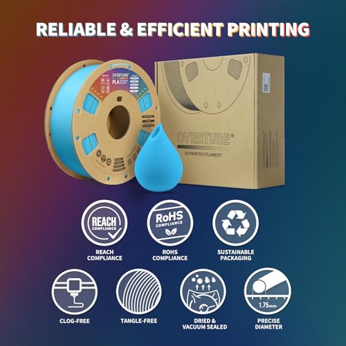 OVERTURE PLA Filament 1.75mm PLA 3D Printer Filament, 2kg Cardboard Spool (4.4lbs), Dimensional Accuracy +/- 0.02mm, Fit Most FDM Printer (Black 2-Pack)