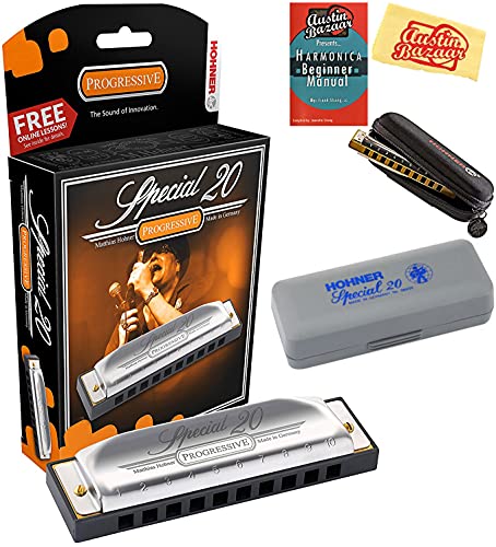 Hohner Special 20 Harmonica - Key of B Bundle with Zip Case, Instructional Manual, and Austin Bazaar Polishing Cloth