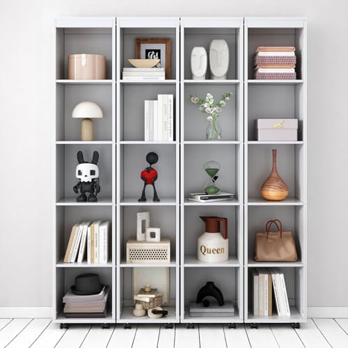 MERITLINE Foldable Hidden Queen Murphy Bed Cabinet with Storage Bookshelf Bookcase, Wood White Murphy Wall Bed with Storage Shelves for Adults (Espresso)