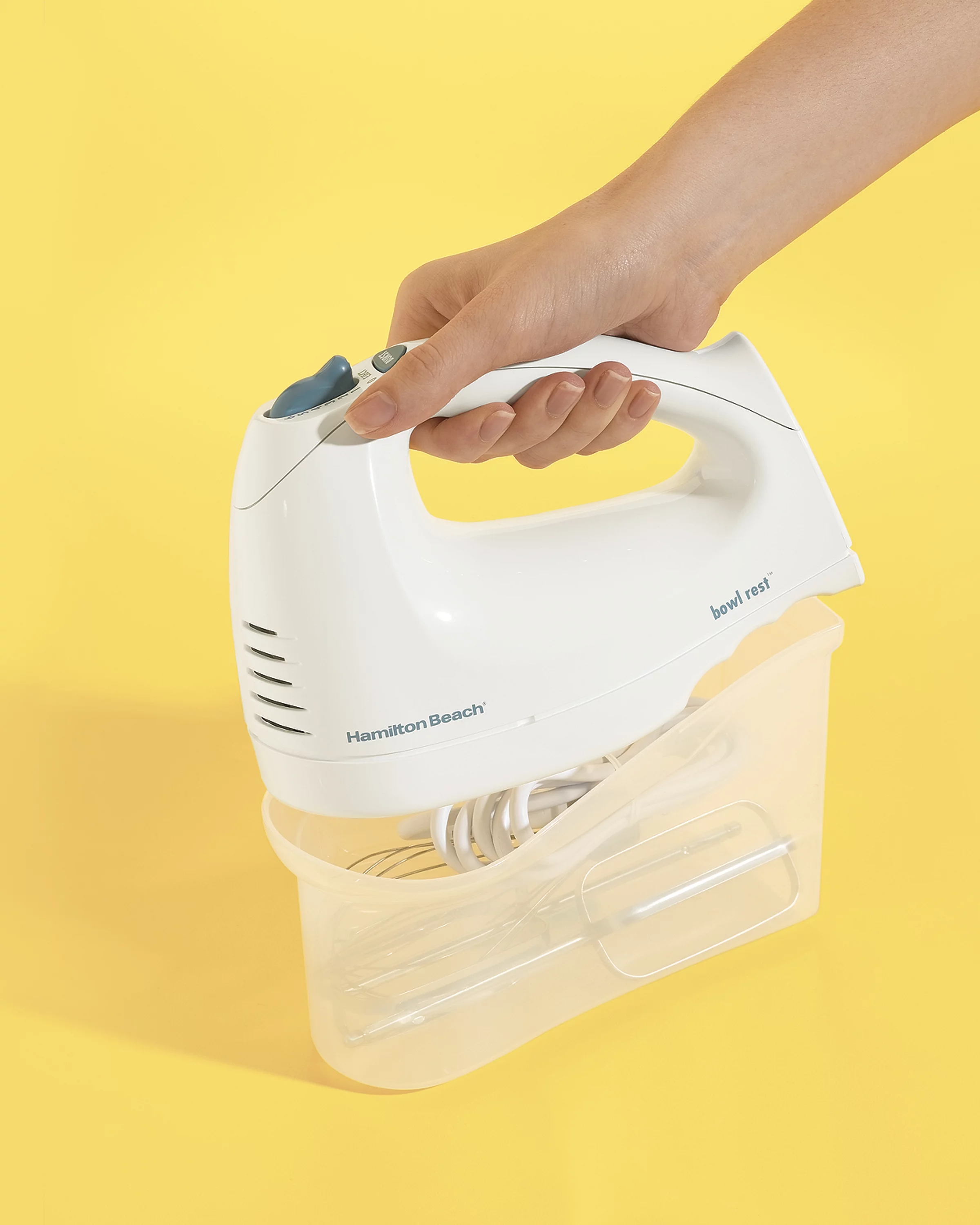 Hamilton Beach 6 Speed Electric Hand Mixer with Whisk, Traditional Beaters, Snap-On Case, 250 Watts, White, 62682