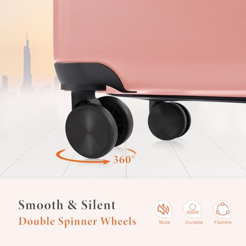 Sweetcrispy Carry on Luggage, Hard Shell ABS, Double Spinner Wheels Lightweight Suitcase TSA Lock, Navy Blue, 24 Inch