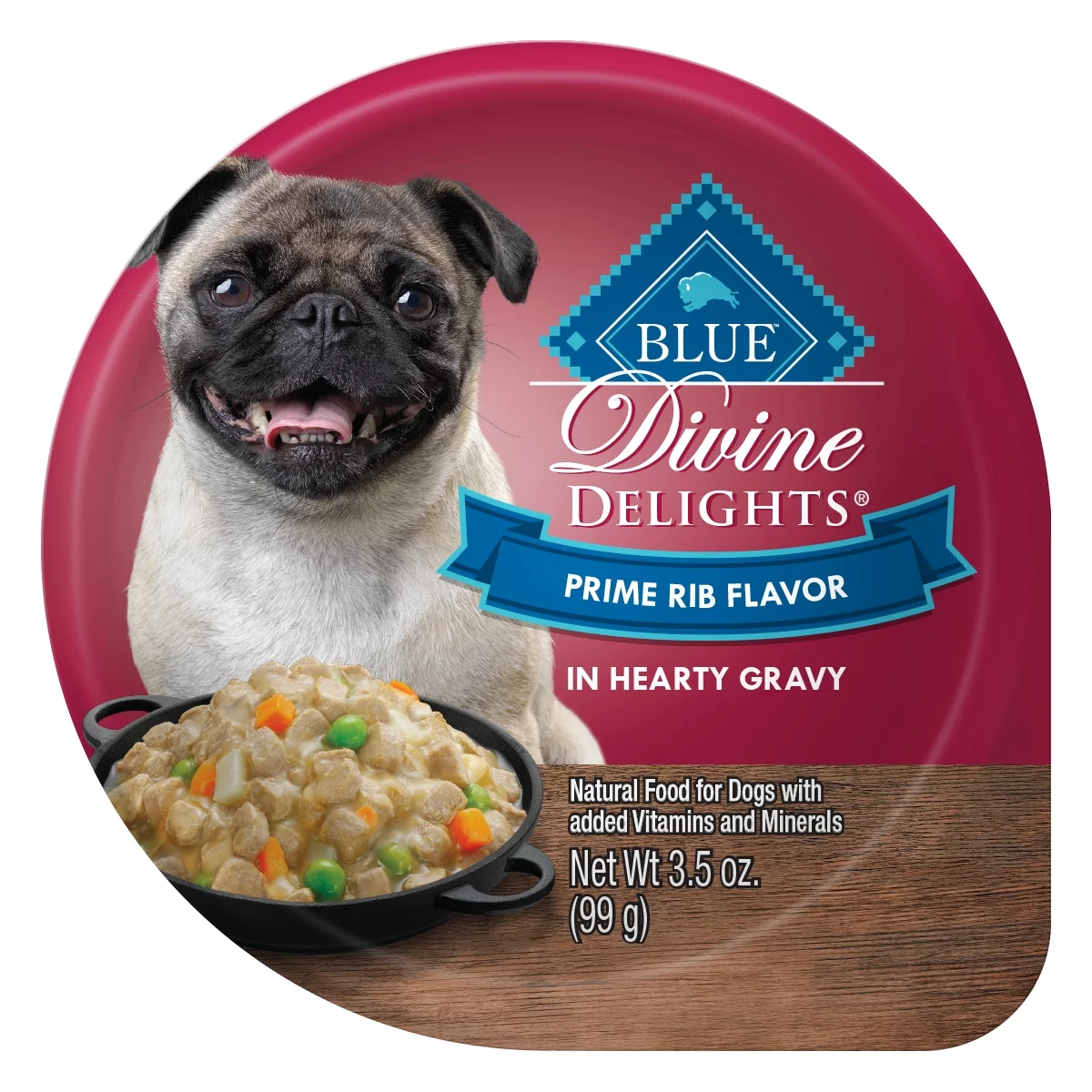 Blue Buffalo Delights Natural Adult Small Breed Wet Dog Food Cup, Prime Rib Flavor in Hearty Gravy 3.5-oz (Pack of 12)