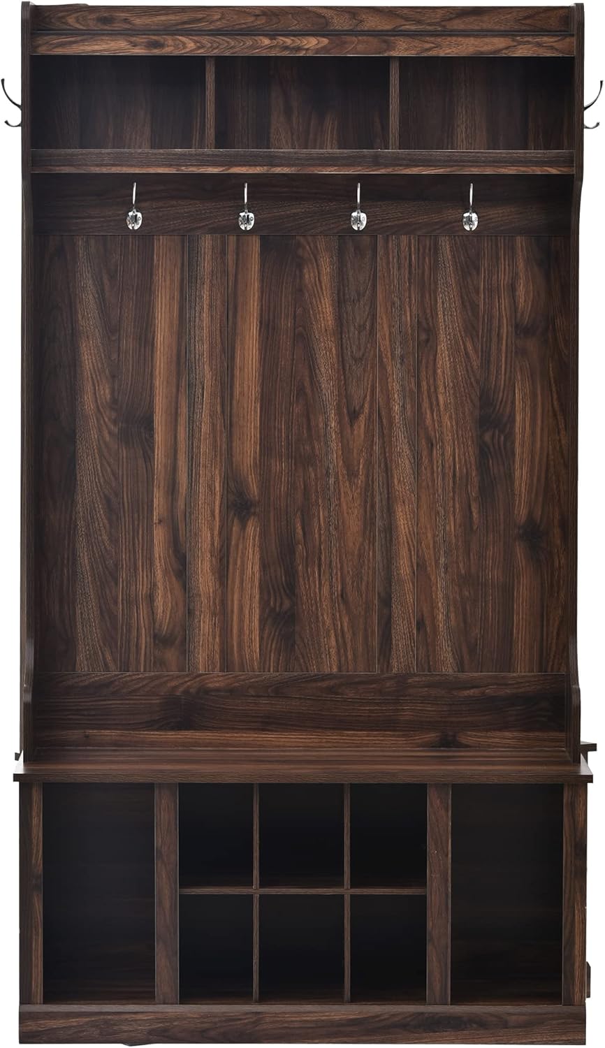 Hall Tree with 6 Hooks, Coat Hanger, Entryway Bench, Storage Bench, 3-in-1 Design, 39.4INCH, for Entrance, Hallway(Tiger)