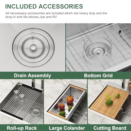 25 Inch Utility Laundry Sink Drop In 16 Gauge Stainless Steel Single Bowl Laundry Room Sink Laundry & Utility Room Kitchen Sinks 25