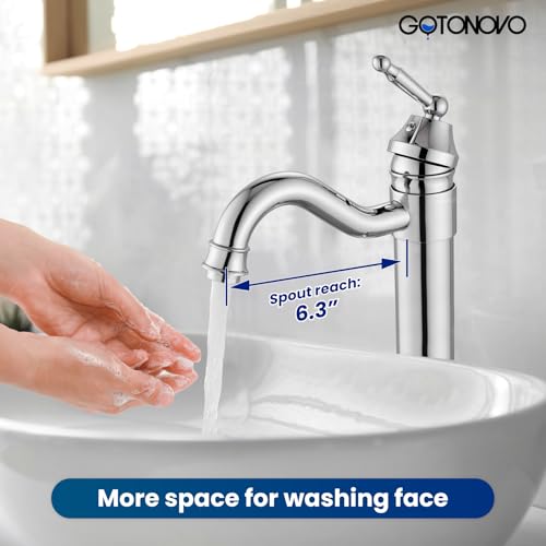 gotonovo Bathroom Vessel Sink Faucet Single Handle Brass Long Reach Bathroom Faucet 1 Hole Deck Mounted Mixer Tap with Pop Up Drain Brushed Nickel