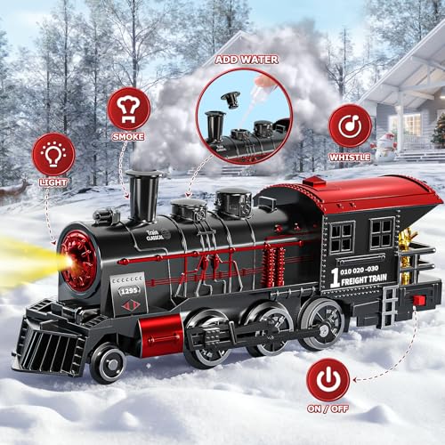 Train Set for Kids Ages 4-8,Smokes,Christmas Train Set with Smokes Lights and Sound Classic Electric Toys Track Trains Under Christmas Tree,Toddler Model Trains for 3 4 5 6 7 8+ Years Old Kids Gifts