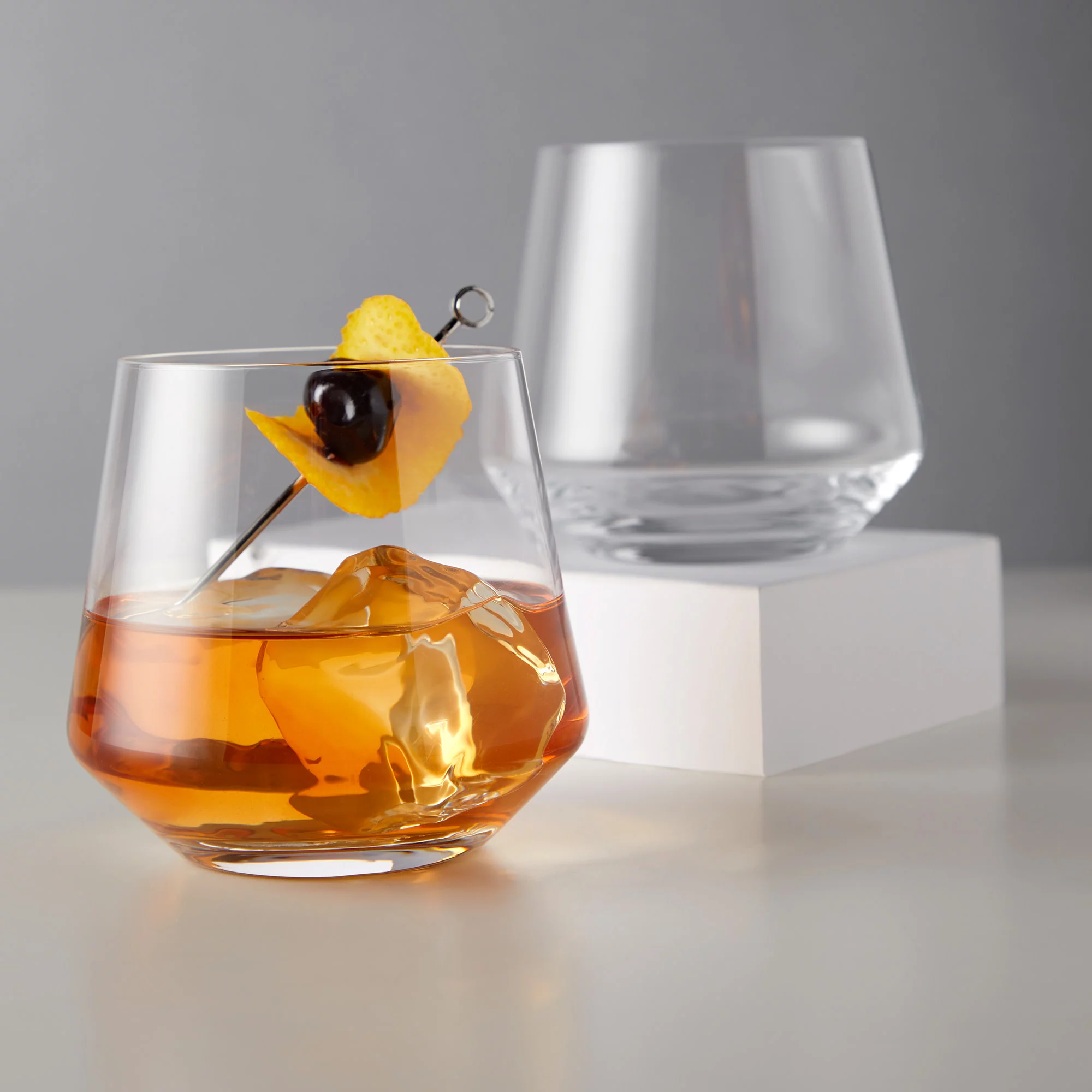 Viski Raye Angled Crystal Tumblers - Lowball Crystal Cocktail Glasses