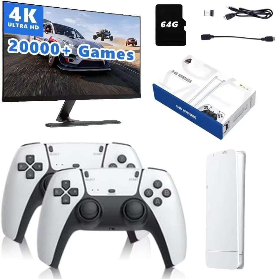 Upgrade Wireless Retro Game Console Stick, Nostalgia Gaming Stick, Plug & Play TV Video Gaming Stick with 128G & 30000+ Games, 4K HDMI Output,2.4G Wireless Controllers (128g(30000 Games))