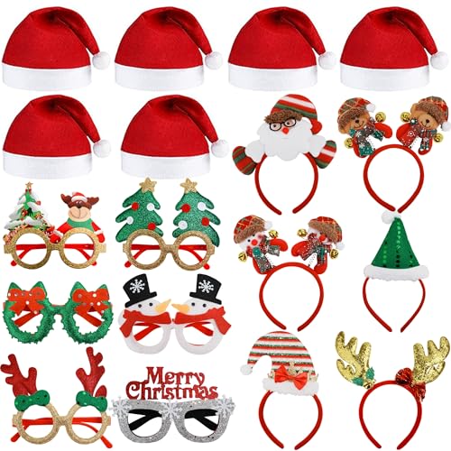 18PCS Christmas Glasses and Holiday Headbands Adult Set Christmas Photo Booth Props Party Decoration Accessories for Xmas Party Supplies Holiday Favors (18)