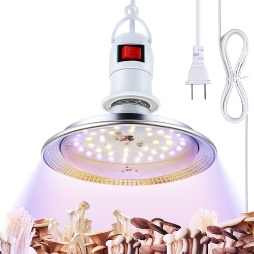 Meonum 2 Pack LED Growing Lights for Mushroom Unique Spectrum Mushroom Growing Lamp with 4.9 ft Extension Cord Hanging Light Bulbs with White Blue LEDs for Indoor Plants