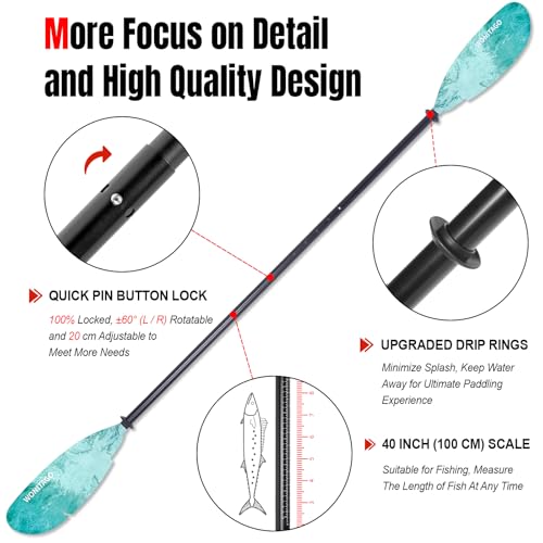 Angler Kayak Paddles Aluminum Paddle with Plastic Blades and Paddle Leash, Floating Adjustable Fishing Kayak Oars, 3 Piece, 230-250cm/90-98 inch