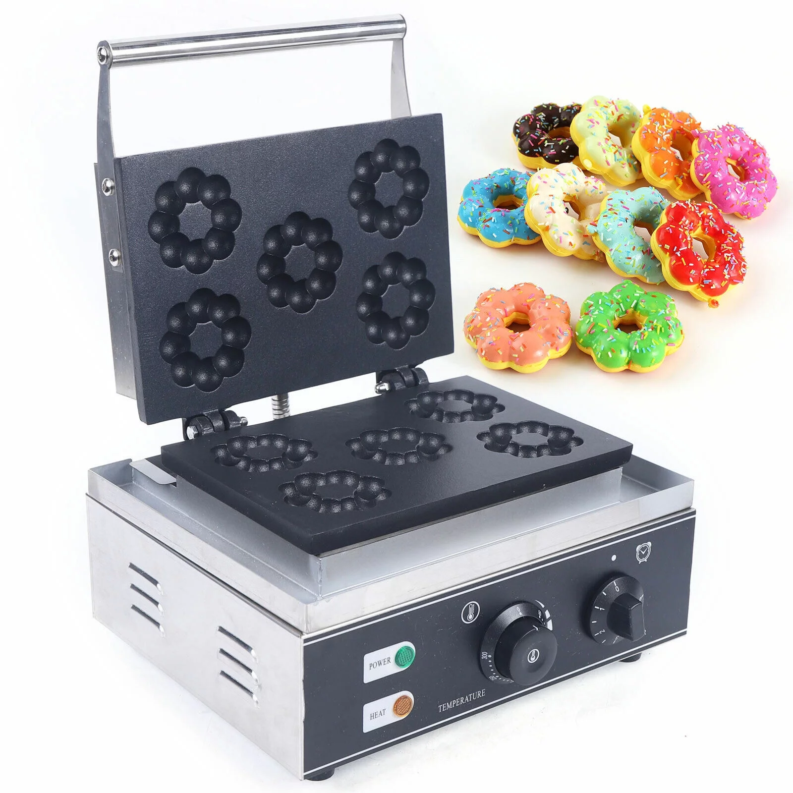 Mkyiongou Commercial Electric Mini Donut Making Machine Nonstick Waffle Baker Maker 1500W