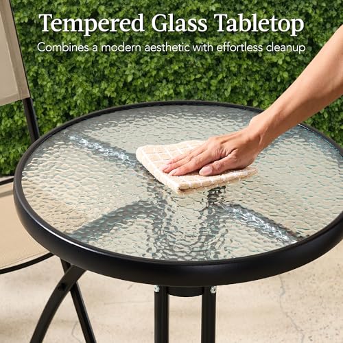 Best Choice Products 3-Piece Patio Bistro Dining Furniture Set w/Glass Tabletop, 2 Folding Chairs, Steel Frame, Polyester Fabric - Gray