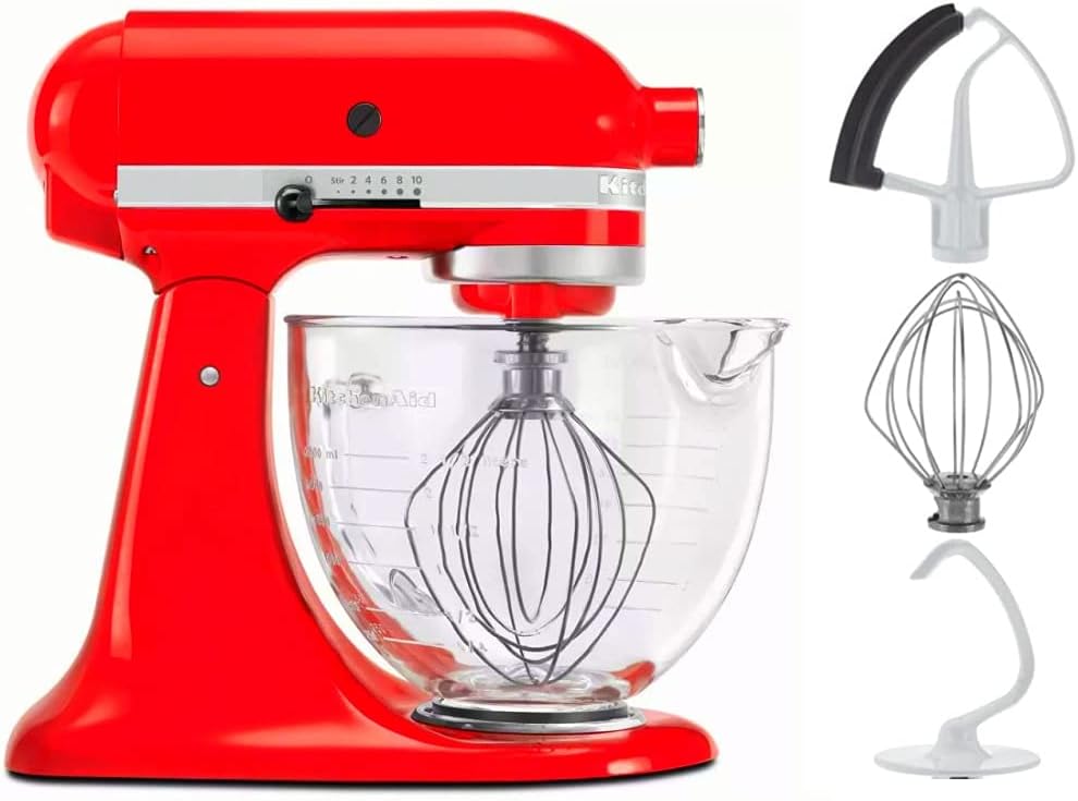 KitchenAid 5-Quart Tilt Head Stand Mixer With Flex Edge Beater Glass Bowl Hot Sauce Red