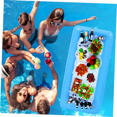 Hemoton 1 Set 2PCS Inflatable Pool Serving Bar and 3pcs Mesh Food Tent Set Drinking Buffet Tray Inflatable Ice Serving Buffet Bar Drinks Cooler Tray with Drain Plug (Blue)