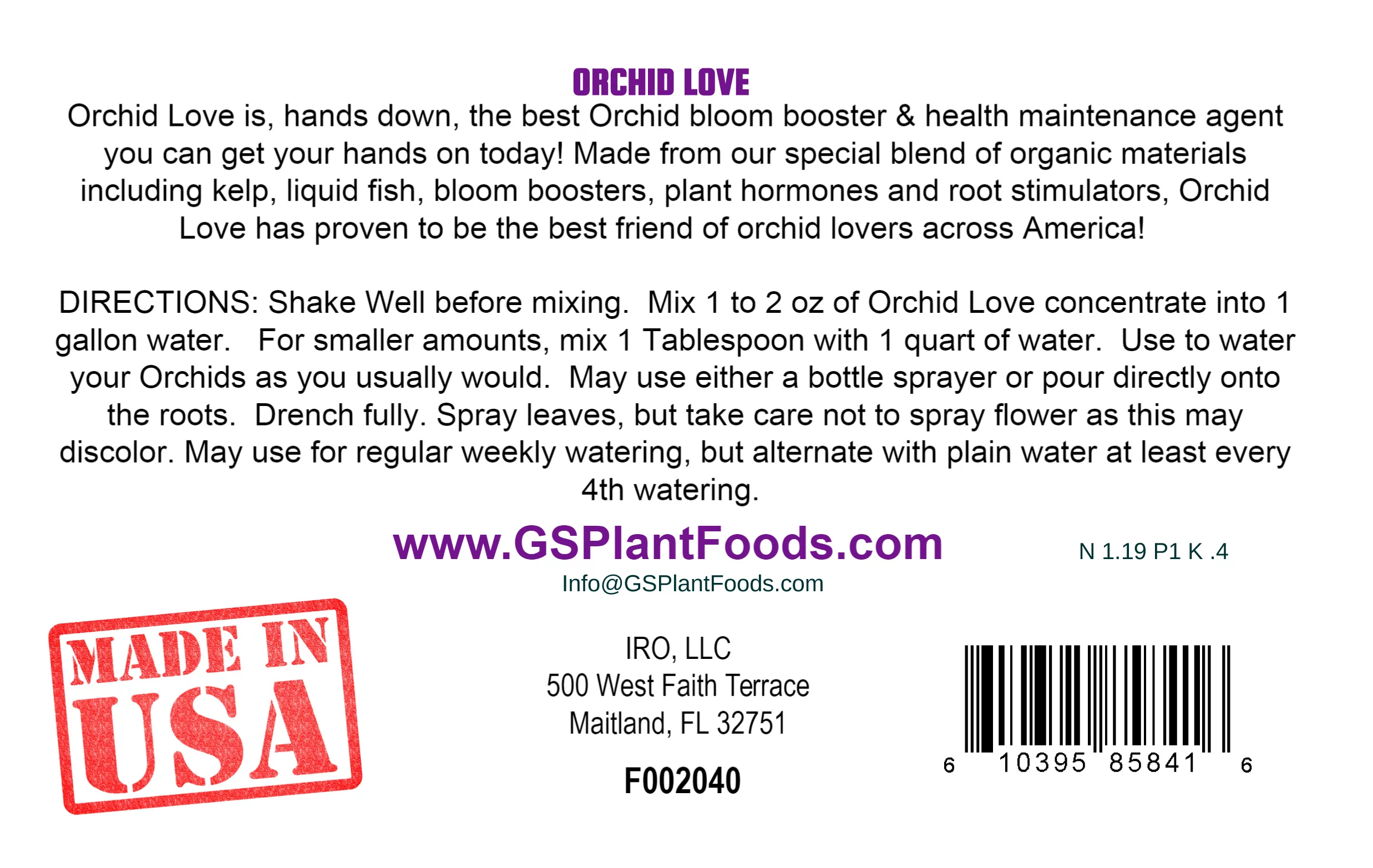 Orchid Love - World's Greatest Orchids Food, Best Organic Natural Orchid Flower Bloom Booster Fertilizer / Fertiliser 1 Gallon of Liquid Concentrate